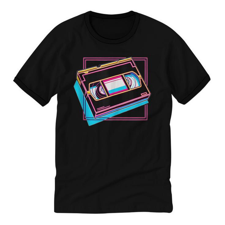 Retro VHS Vaporwave Video Cassette Nostalgia Geek Chic Unisex Cotton Ringer T-Shirt
