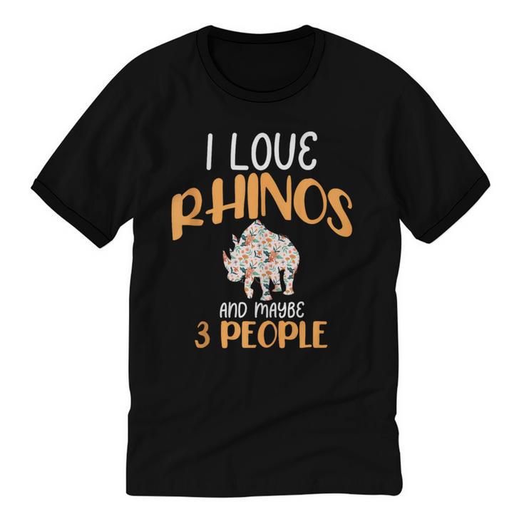 I Like Rhinos And Maybe 3 People Introvert Animal Unisex Cotton Ringer T-Shirt