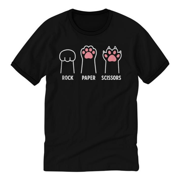Rock Paper Scissors Hand Game Cute Paw Cat Introvert Unisex Cotton Ringer T-Shirt