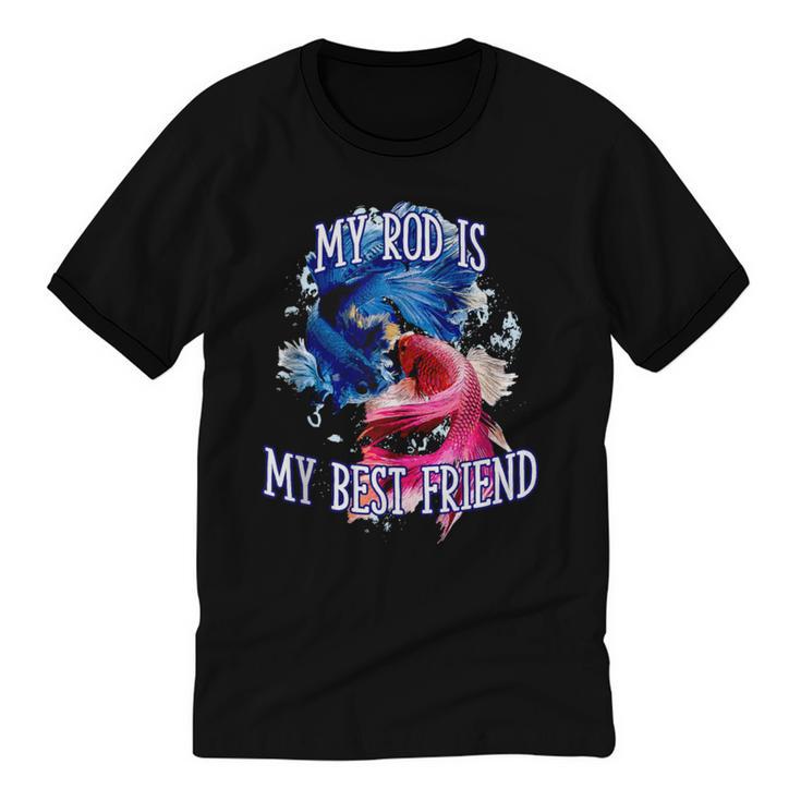 My Rod Is My Best Friend Introvert Fishing Antisocial Unisex Cotton Ringer T-Shirt