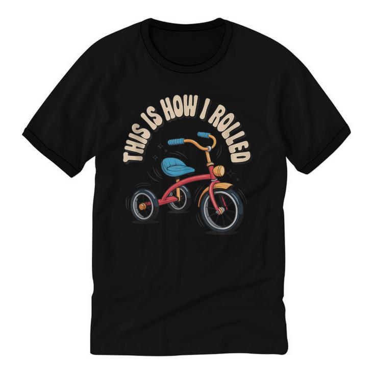 This How I Rolled Retro Tricycle 80s 90s Kid Nostalgia Unisex Cotton Ringer T-Shirt