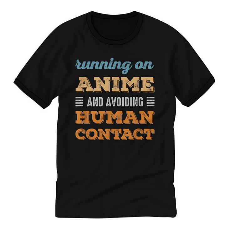 Running On Anime Social Introvert Humor Vintage Unisex Cotton Ringer T-Shirt