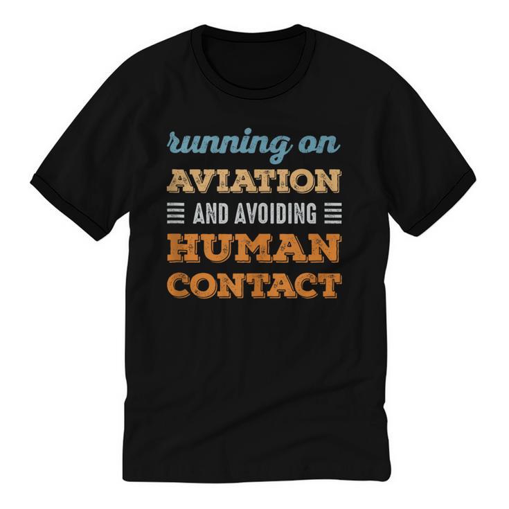 Running On Aviation Social Introvert Humor Vintage Unisex Cotton Ringer T-Shirt