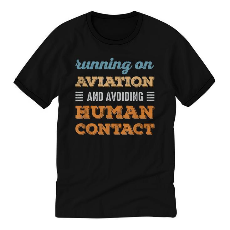 Running On Aviation Social Introvert Humor Vintage Unisex Cotton Ringer T-Shirt