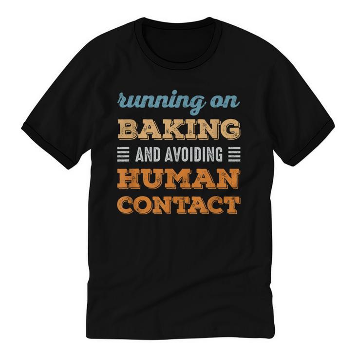 Running On Baking Social Introvert Humor Vintage Unisex Cotton Ringer T-Shirt