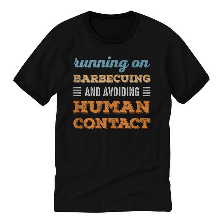 Running On Barbecuing Social Introvert Humor Vintage Unisex Cotton Ringer T-Shirt