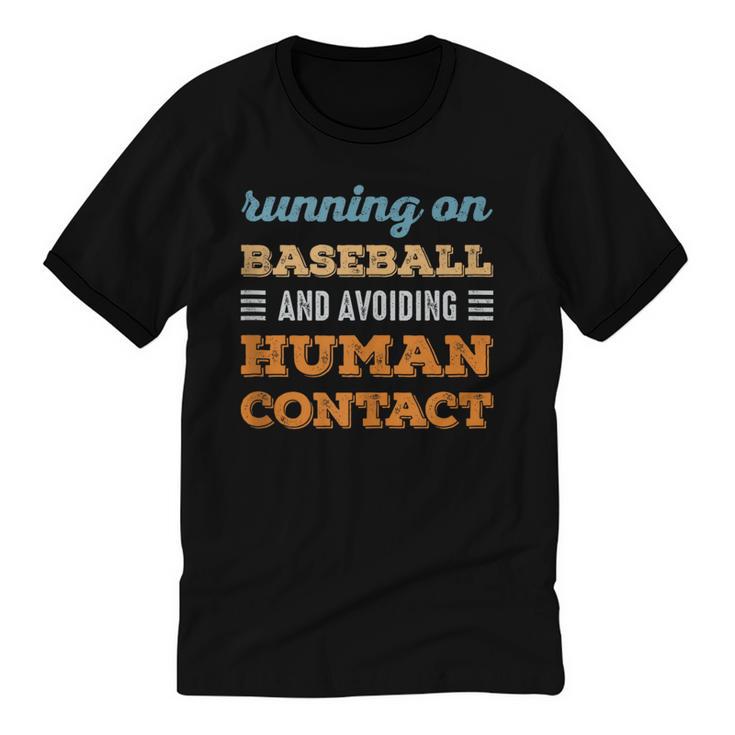 Running On Baseball Social Introvert Humor Vintage Unisex Cotton Ringer T-Shirt