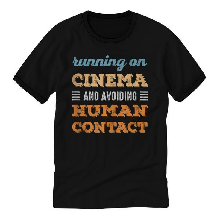 Running On Cinema Social Introvert Humor Vintage Unisex Cotton Ringer T-Shirt