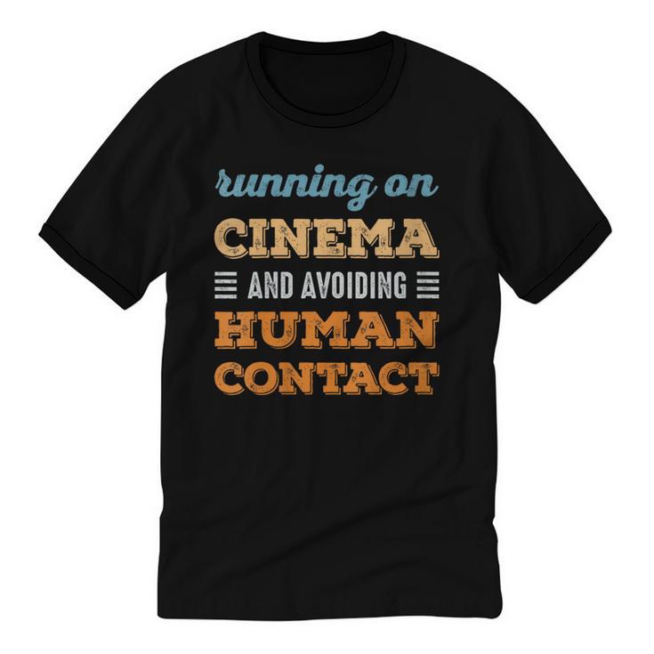 Running On Cinema Social Introvert Humor Vintage Unisex Cotton Ringer T-Shirt
