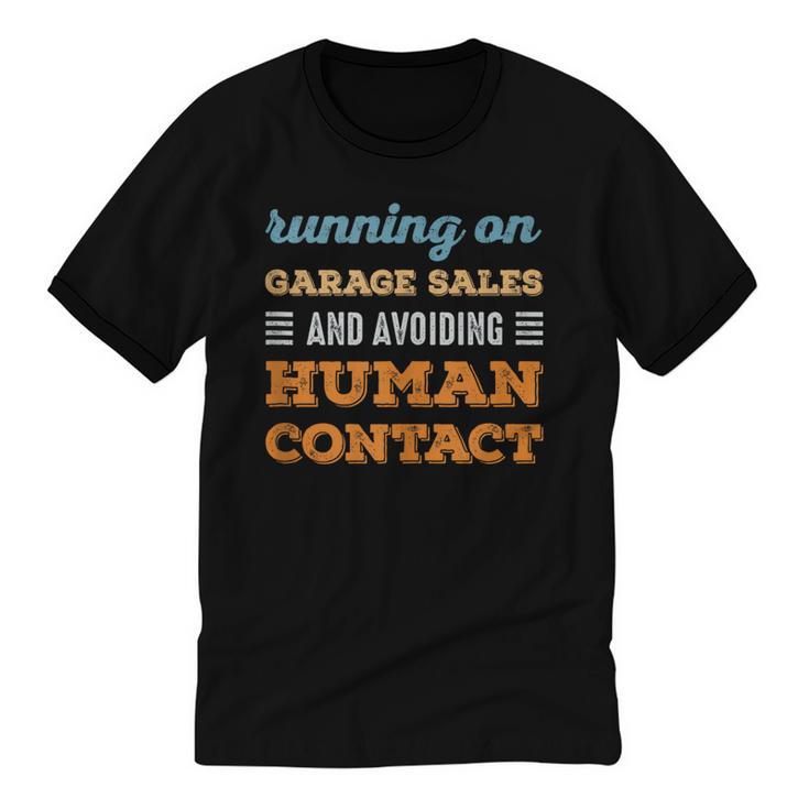 Running On Garage Sales Social Introvert Humor Vintage Unisex Cotton Ringer T-Shirt