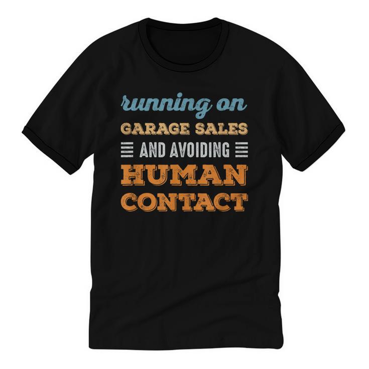 Running On Garage Sales Social Introvert Humor Vintage Unisex Cotton Ringer T-Shirt