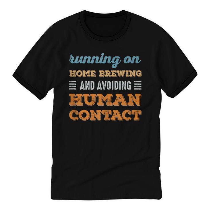 Running On Home Brewing Social Introvert Humor Vintage Unisex Cotton Ringer T-Shirt