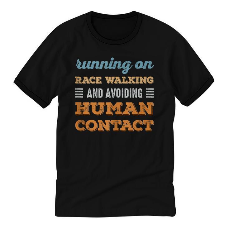 Running On Race Walking Social Introvert Humor Vintage Unisex Cotton Ringer T-Shirt