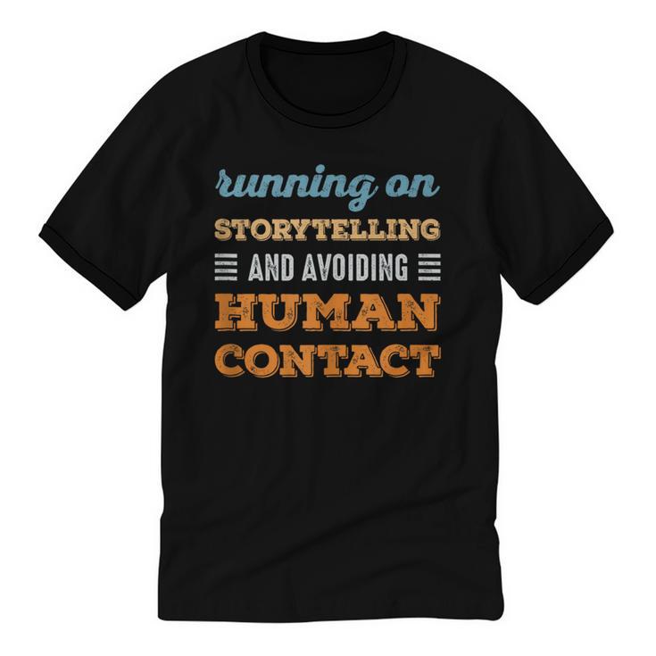 Running On Storytelling Social Introvert Humor Vintage Unisex Cotton Ringer T-Shirt