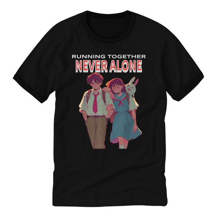 Running Together Always Connected Anime Nostalgia Message Unisex Cotton Ringer T-Shirt