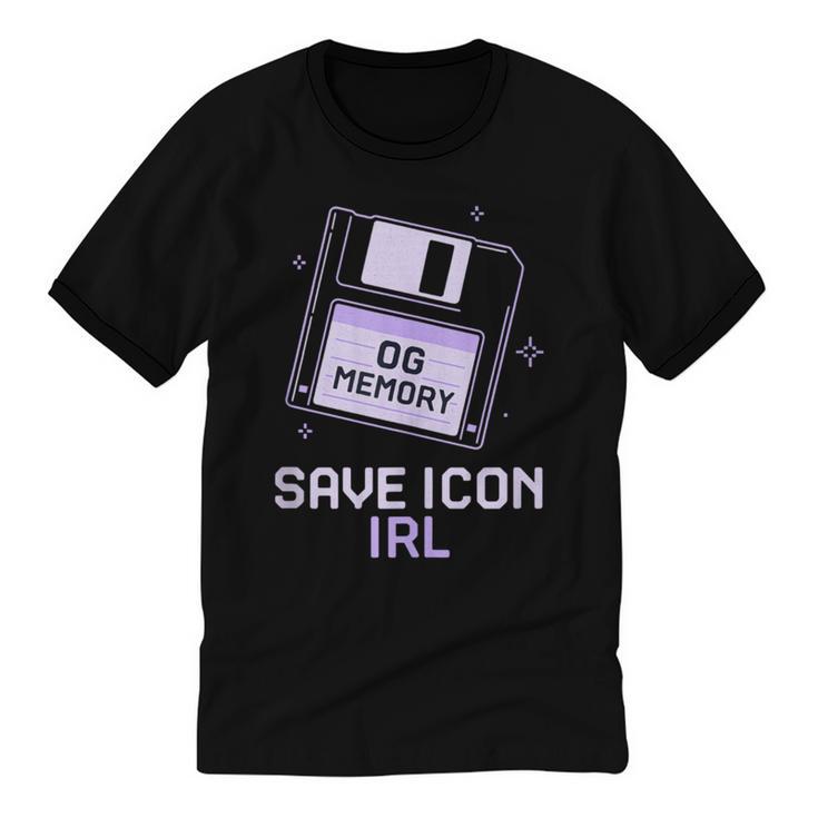Save Icon IRL Retro Tech Humor Floppy Disk 90s Nostalgia Unisex Cotton Ringer T-Shirt