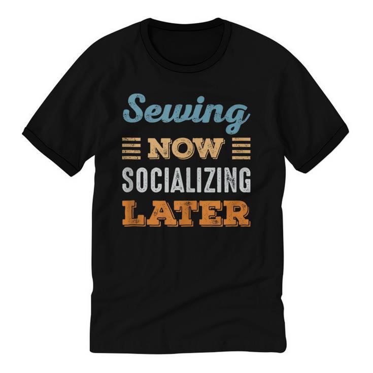 Sewing Now Minimal Socializing Introvert Vintage Unisex Cotton Ringer T-Shirt