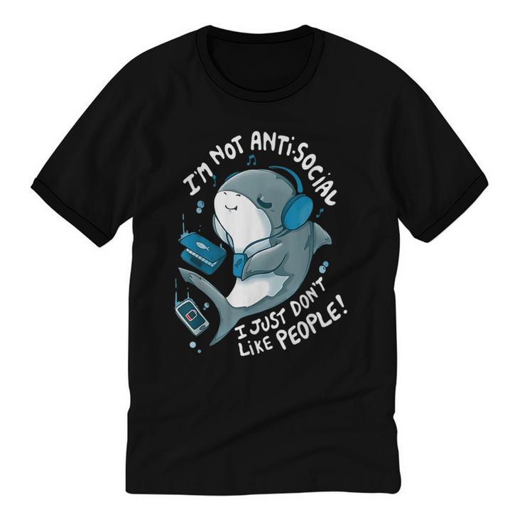 Shark Don’t Like People Antisocial Introvert Unisex Cotton Ringer T-Shirt