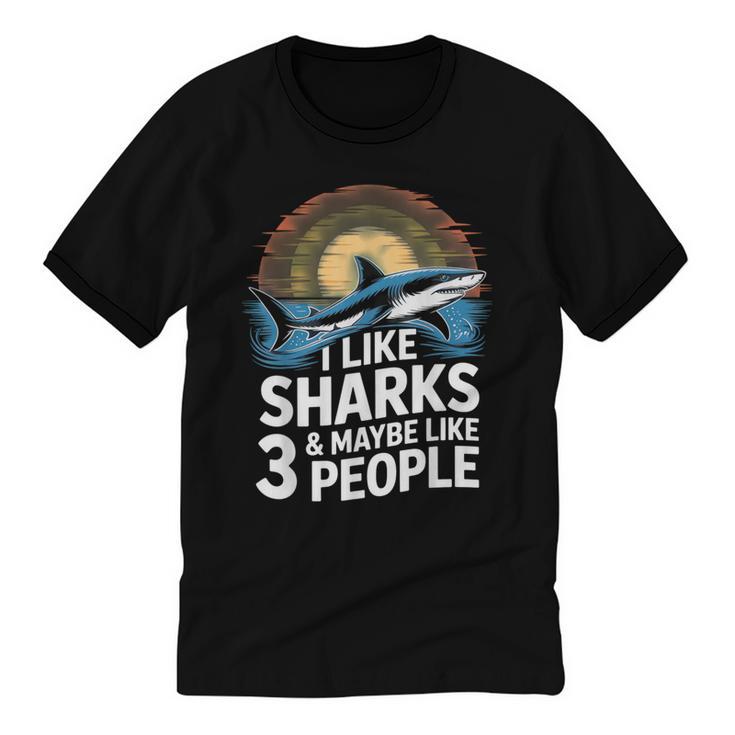I Like Sharks & Maybe Like 3 People Humor Introverts Summer Unisex Cotton Ringer T-Shirt