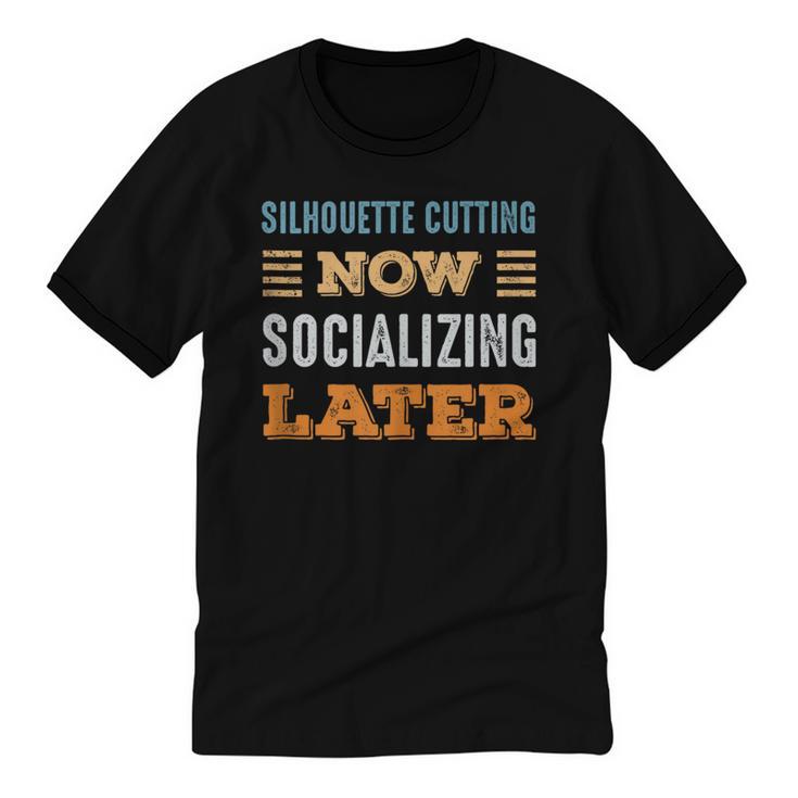 Silhouette Cutting Now Minimal Socializing Introvert Unisex Cotton Ringer T-Shirt