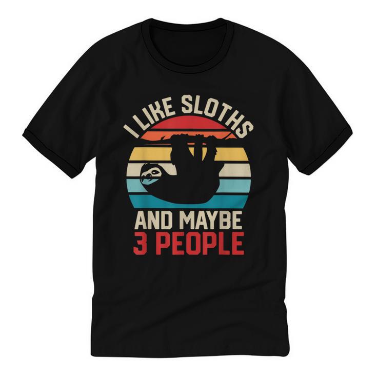 I Like Sloths And Maybe 3 People Sloth Lover Introvert Retro Unisex Cotton Ringer T-Shirt