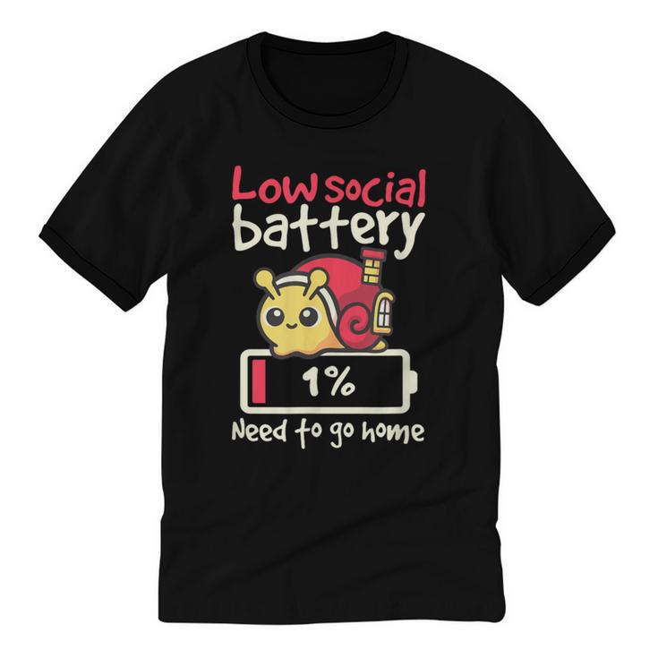 Snail Low Social Battery Need To Go Home Tee For Introvert Unisex Cotton Ringer T-Shirt