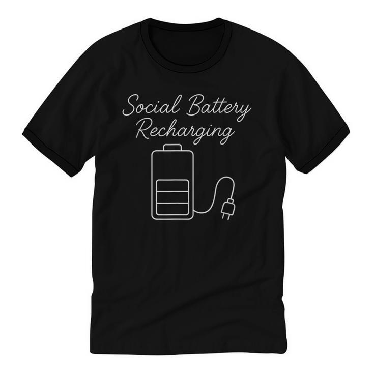 Social Battery Recharging Introvert Minimalist Unisex Cotton Ringer T-Shirt