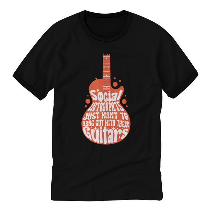 Social Introverts Hang Out With Guitars Musician Guitarist Unisex Cotton Ringer T-Shirt