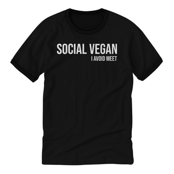 Social Vegan i Avoid Meet Introvert Sarcasm Gift Unisex Cotton Ringer T-Shirt