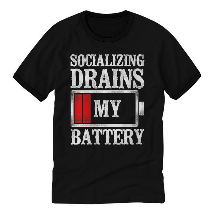 Socializing Drains My Battery Introvert Unisex Cotton Ringer T-Shirt