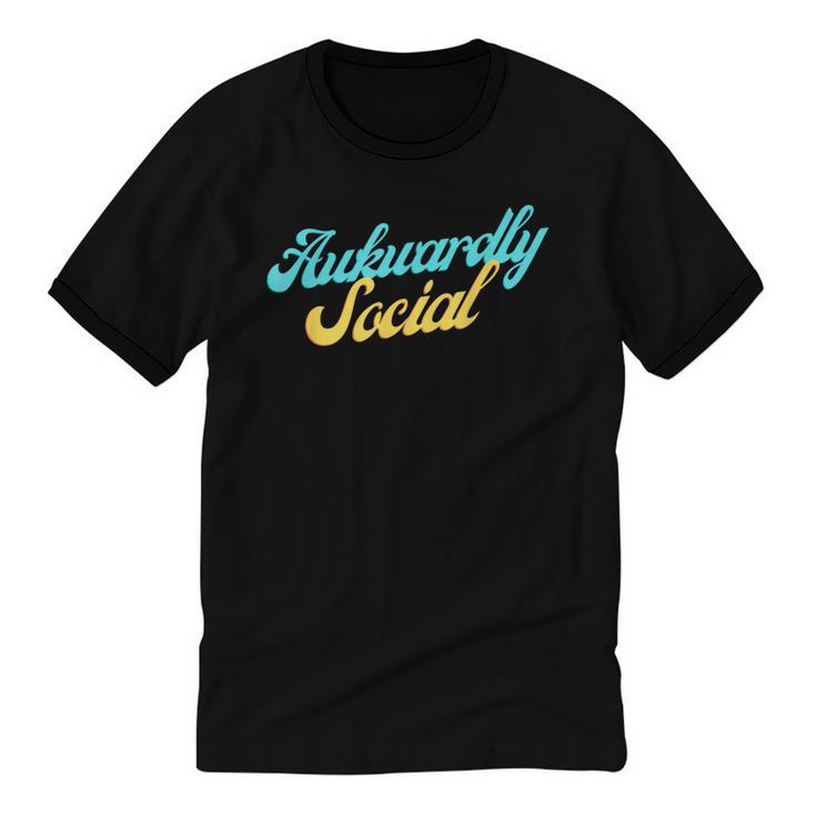 Socially Awkward Introvert Retro Anxious Awkwardly Social Unisex Cotton Ringer T-Shirt