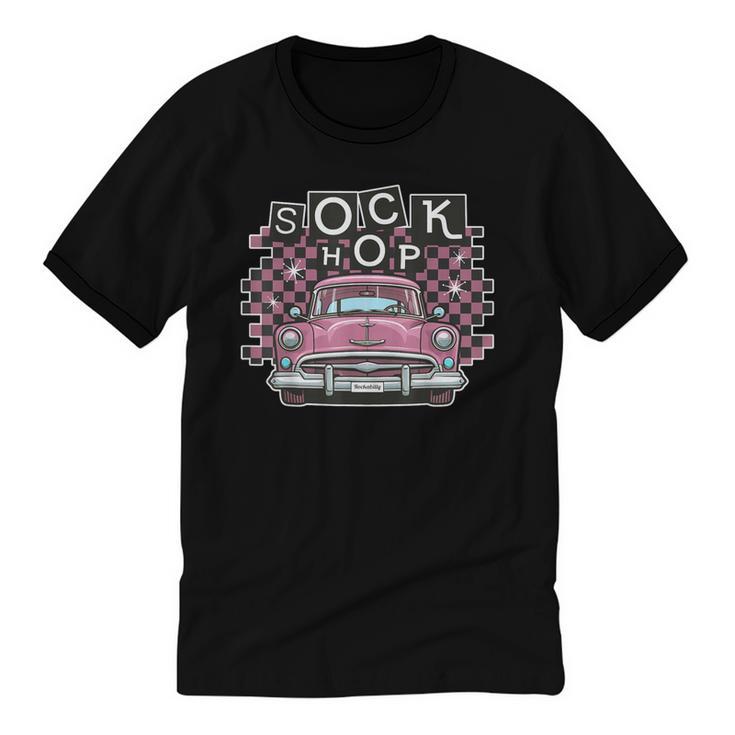 Sock Hop 50s Classic Car Nostalgia 1950s Greaser Unisex Cotton Ringer T-Shirt