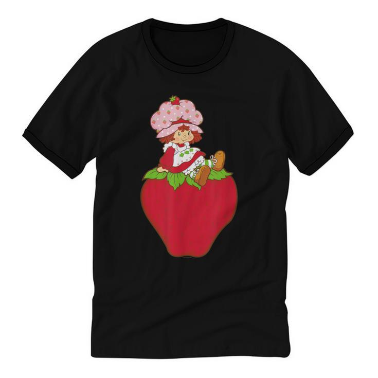 Strawberry Shortcake Sitting On Strawberry Retro Nostalgia Unisex Cotton Ringer T-Shirt