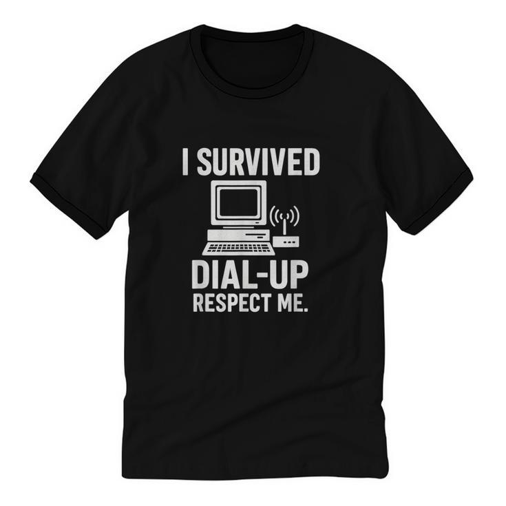 I Survived Dial-Up Internet – Retro 90s Nostalgia Unisex Cotton Ringer T-Shirt