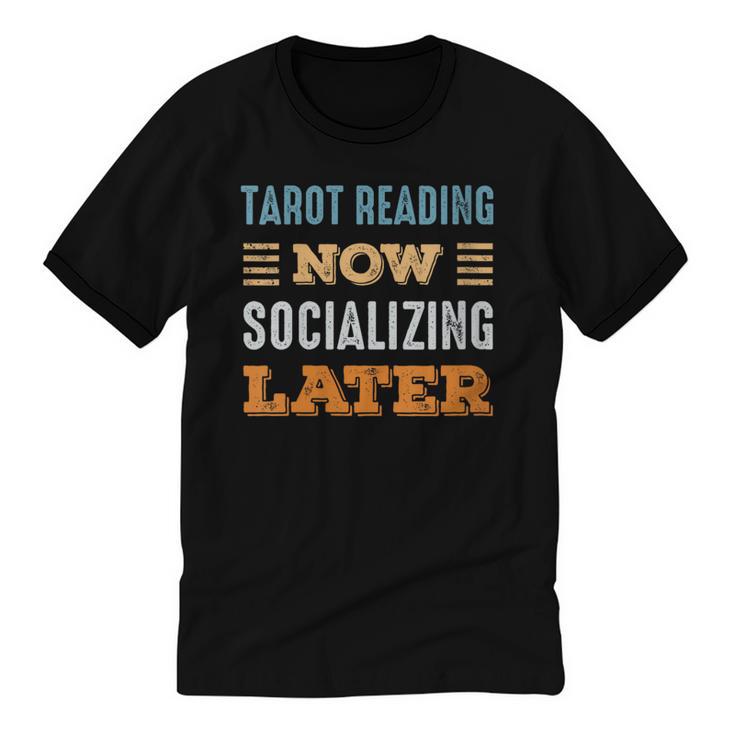 Tarot Reading Now Minimal Socializing Introvert Vintage Unisex Cotton Ringer T-Shirt