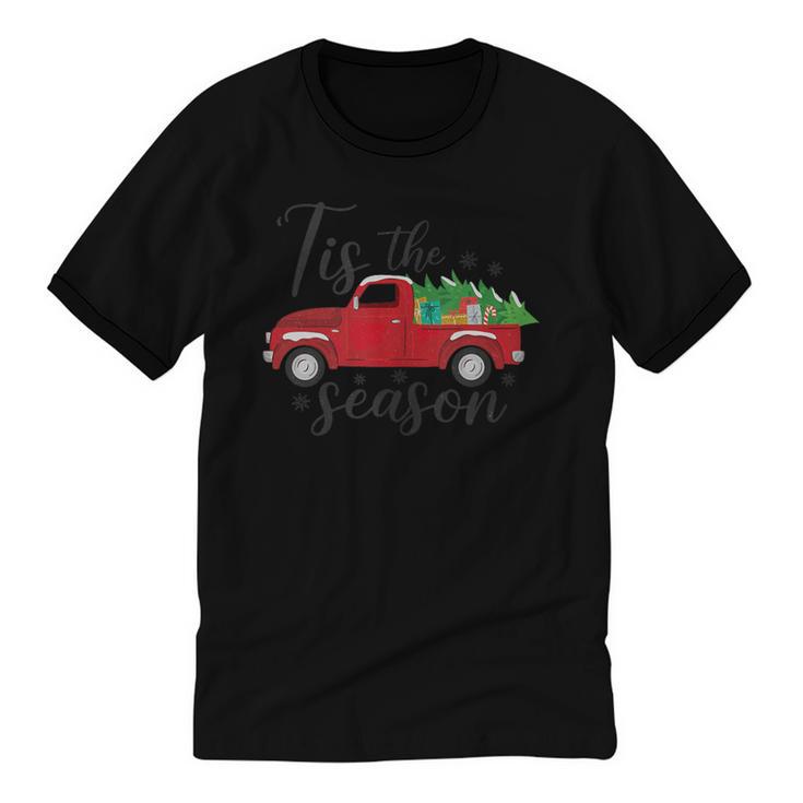 Tis The Season Holiday Nostalgia Red Truck Unisex Cotton Ringer T-Shirt