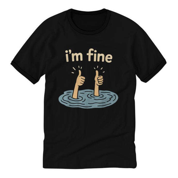 Two Thumbs Up I'm Fine Sarcastic Meme Introvert Humor Unisex Cotton Ringer T-Shirt