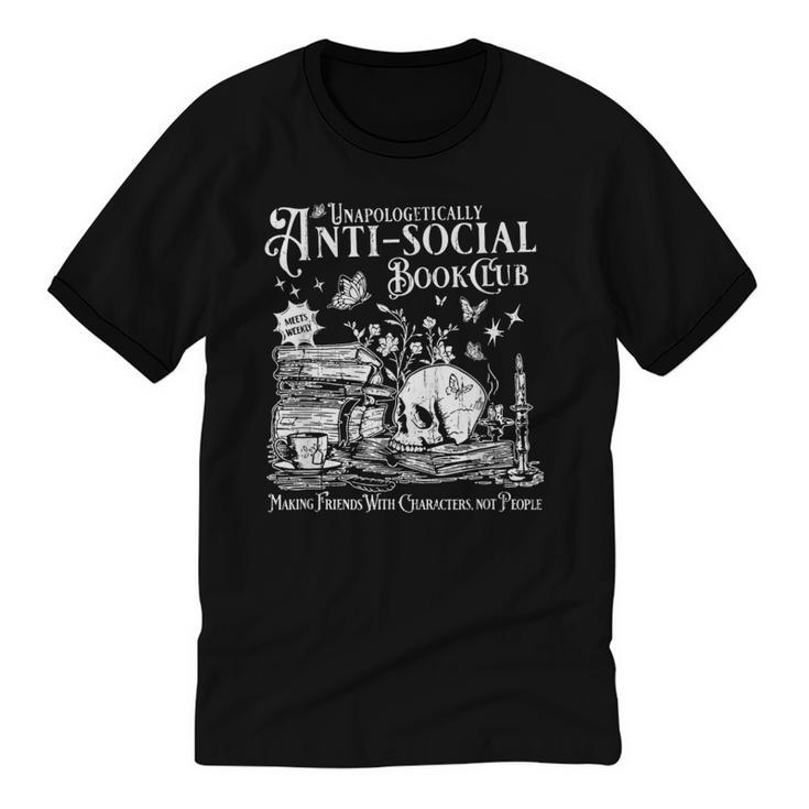Unapologetically Anti Social Book Club Introvert Reader Unisex Cotton Ringer T-Shirt