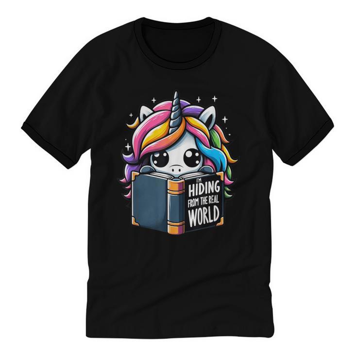 Unicorn Reading Book Reader Introvert Book Lover Humor Unisex Cotton Ringer T-Shirt