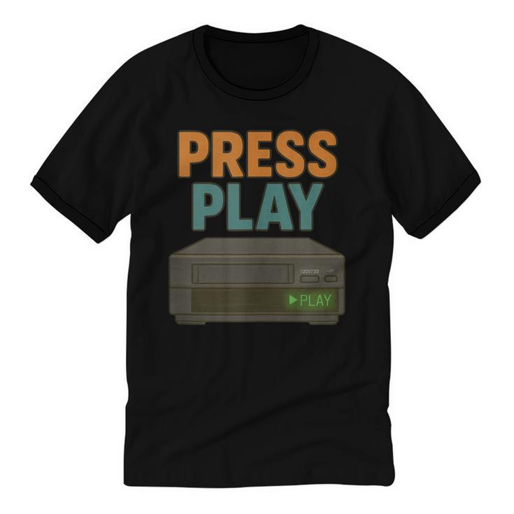 VHS Cassette Retro Analog Nostalgia Theme Unisex Cotton Ringer T-Shirt