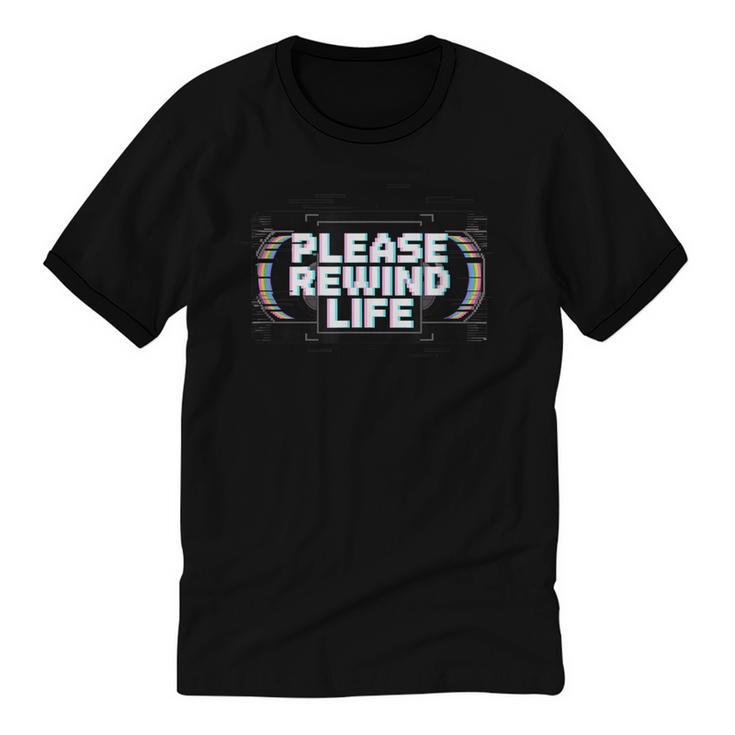 VHS Tape Rewind Glitch 90s Retro Nostalgia Please Rewind Unisex Cotton Ringer T-Shirt