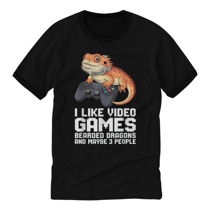 I Like Video Games Bearded Dragon Gamer Introvert Mood Unisex Cotton Ringer T-Shirt