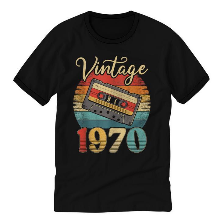 Vintage 1970 Retro Cassette Tape 70s Born Nostalgia Birthday Unisex Cotton Ringer T-Shirt