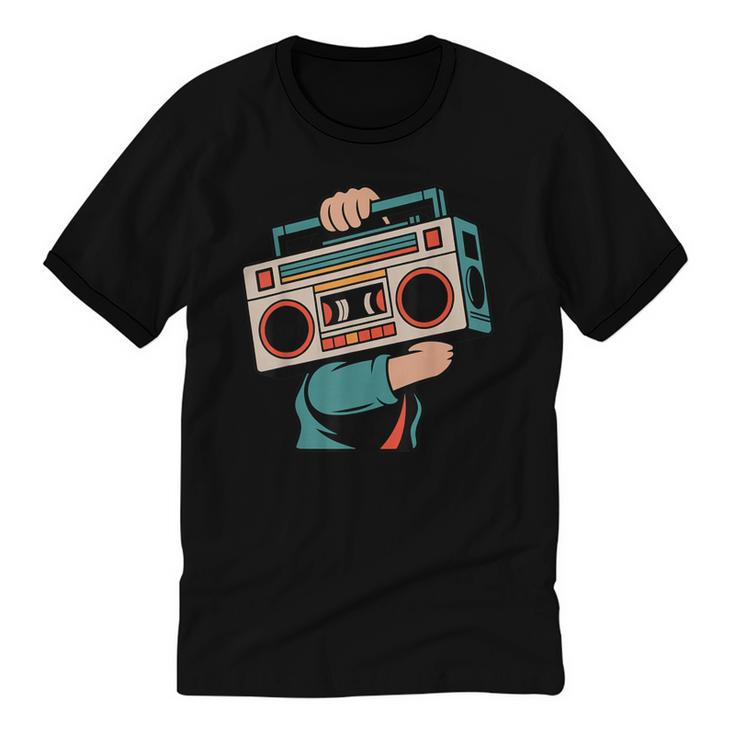 Vintage 80s 90s Retro Boombox Music Hip Hop Nostalgia Party Unisex Cotton Ringer T-Shirt