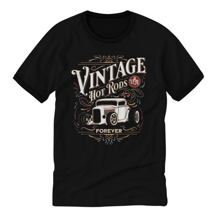 Vintage Hot Rods USA Forever Classic Car Nostalgia Unisex Cotton Ringer T-Shirt