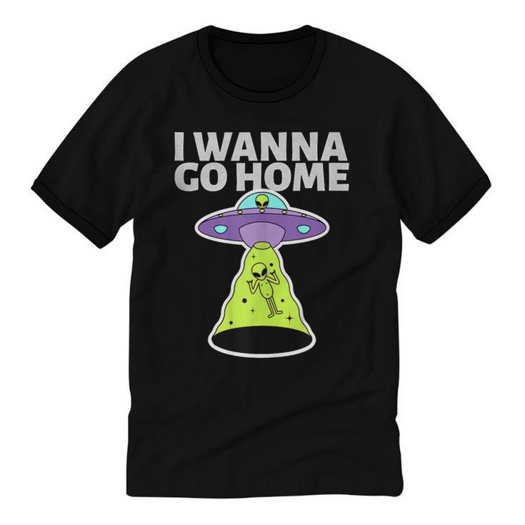 I Wanna Go Home Introvert UFO UAP Flying Saucer Trippy Alien Unisex Cotton Ringer T-Shirt