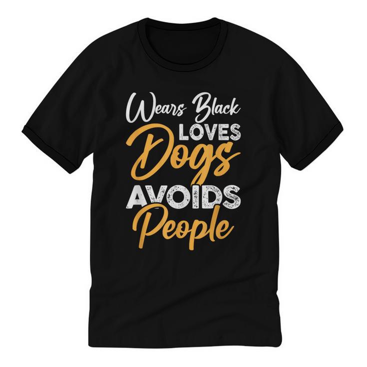 Wears Loves Dogs Avoids People I Introvert Unisex Cotton Ringer T-Shirt