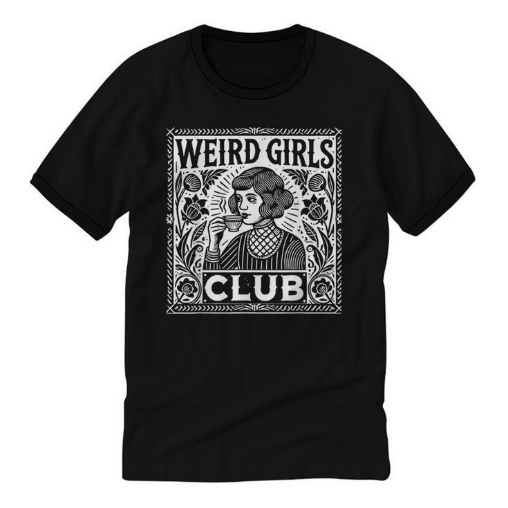 Weird Girls Club Vintage Linocut Retro Introvert Aesthetic Unisex Cotton Ringer T-Shirt