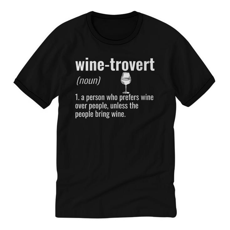 Wine-Trovert Wine Humor Definition Introvert Unisex Cotton Ringer T-Shirt