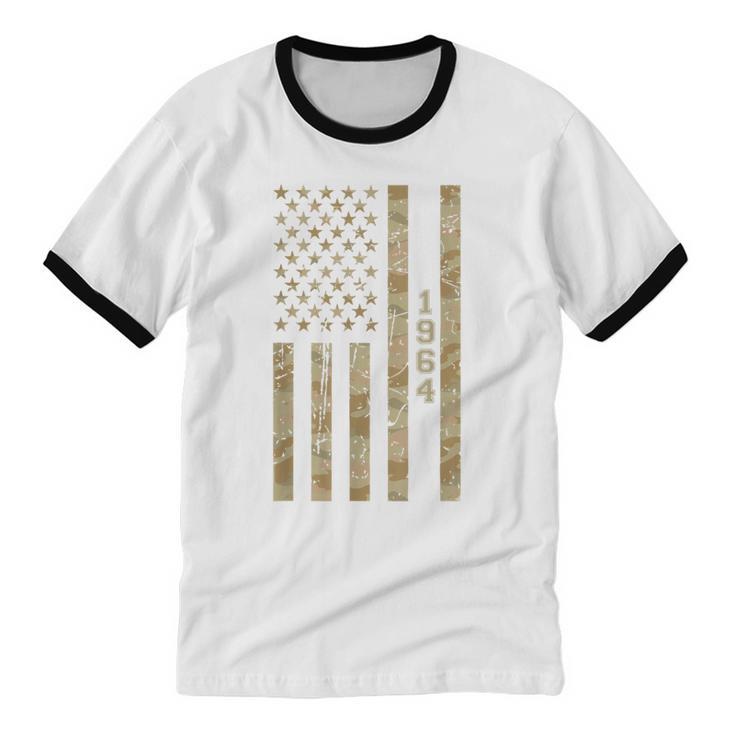 1964 Year Nostalgia Desert Camo Distressed American Flag Unisex Cotton Ringer T-Shirt